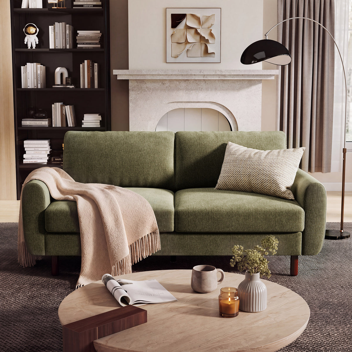 Studio Loveseat Couch with Wide Armrests, Modern Small Sofa with Wood Legs for Small Space and Living Room