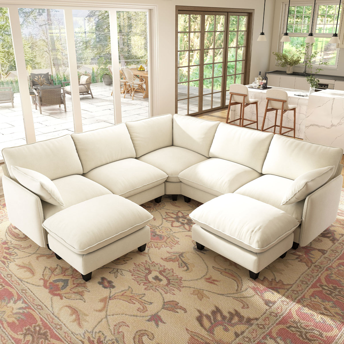 BedLuxury Modular Sectional Sofa with Movable Ottoman,Deep Seat Cloud Couch with High Back for the Living Room