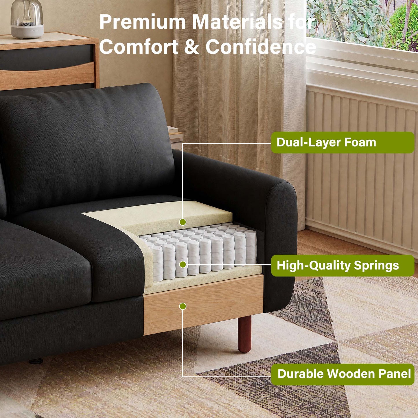 68” Studio Loveseat Couch with Wide Armrests, Modern Small Sofa with Wood Legs for Small Space and Living Room