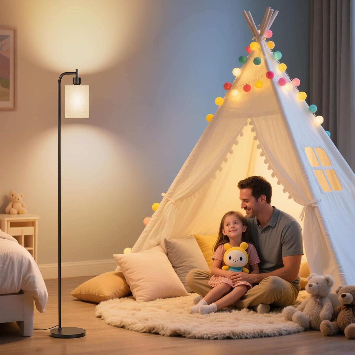 Dimmable Arc Floor Lamp with Remote Control for Living Room