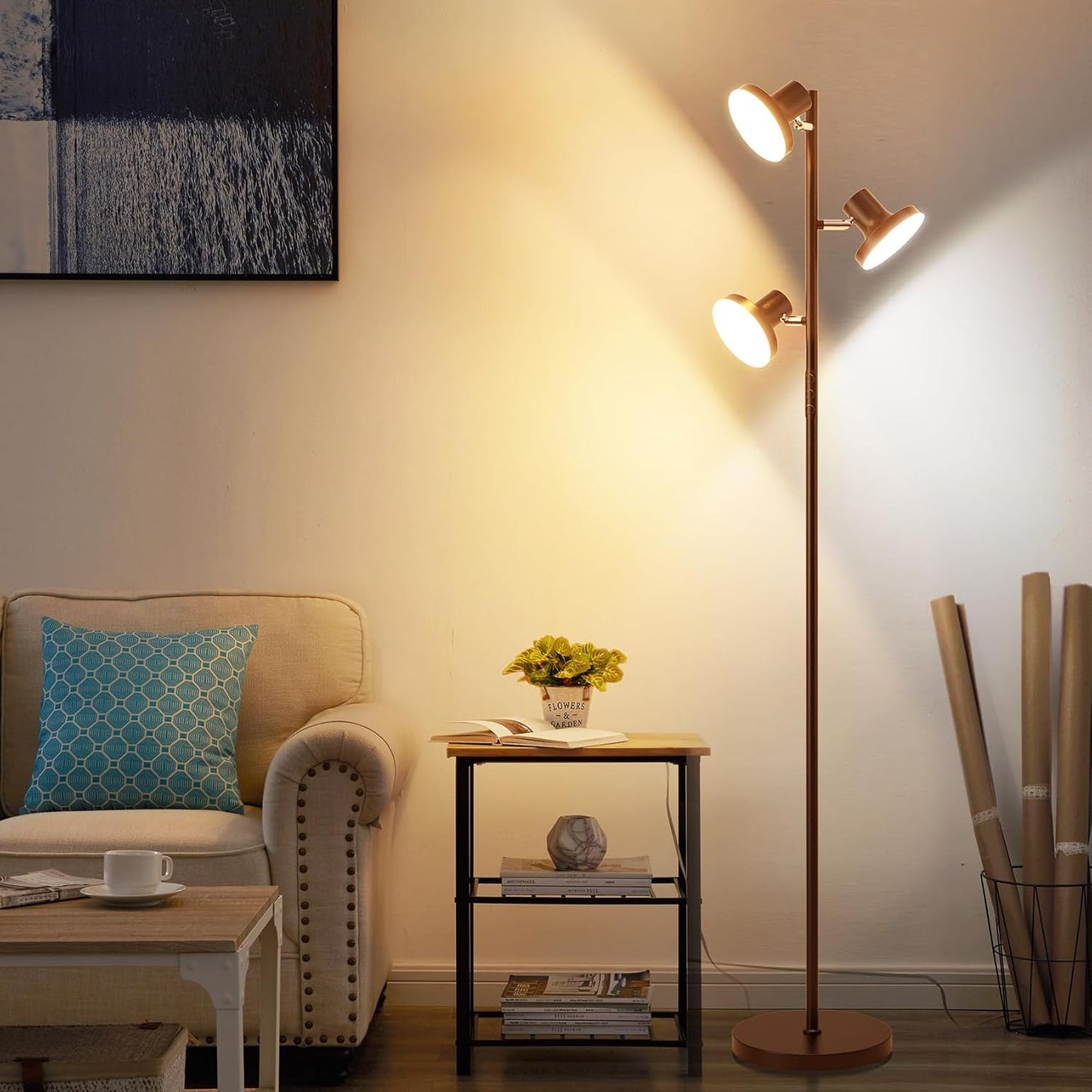 BedLuxury 67” 36W Tree Floor Lamp with Remote & Touch Control, 3 Lights Modern Dimmable Standing Lamp for Living Room, Bedroom, 4 Color Temperatures