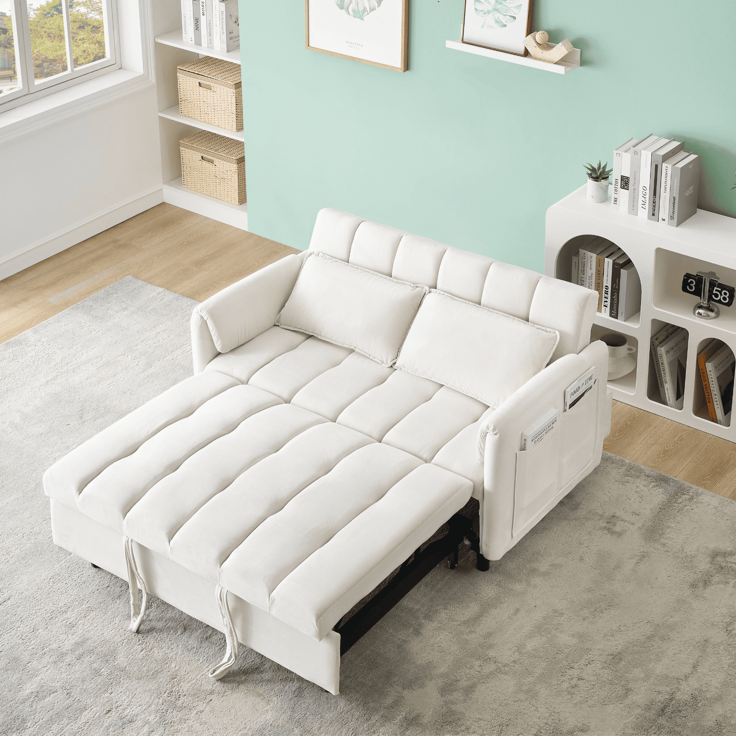 3-in-1 Loveseat Sleeper Couch, Velvet Convertible Sofa Bed with Adjustable Backrest for Living Room or Office.