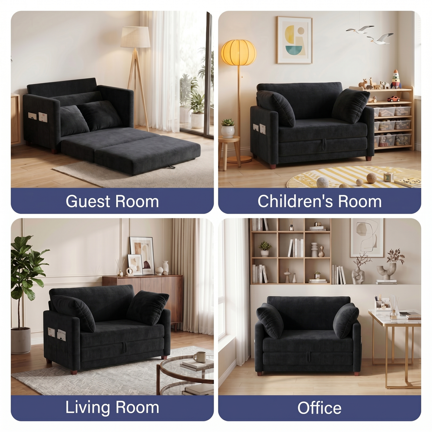 BedLuxury 51" Foldable Loveseat with Storage Pocket, Futon Sofa Bed，Mordern Sleeper Couch for Small Space