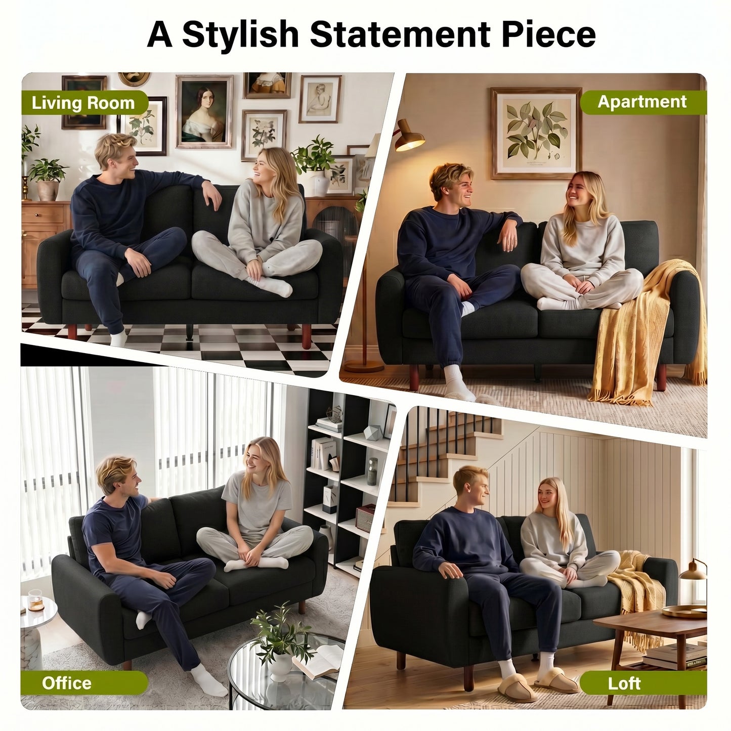 68” Studio Loveseat Couch with Wide Armrests, Modern Small Sofa with Wood Legs for Small Space and Living Room
