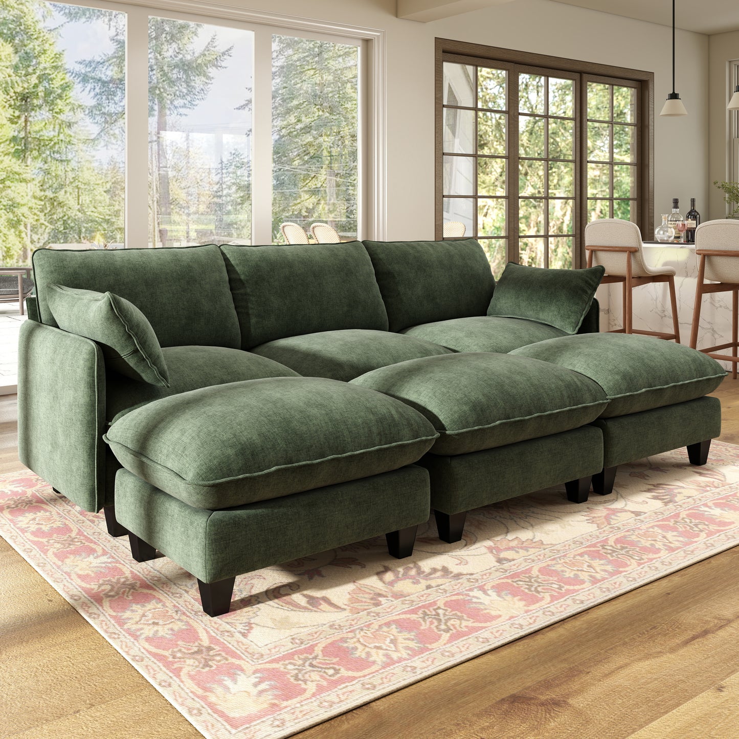 BedLuxury Modular Sectional Sofa with Movable Ottoman,Deep Seat Cloud Couch with High Back for the Living Room