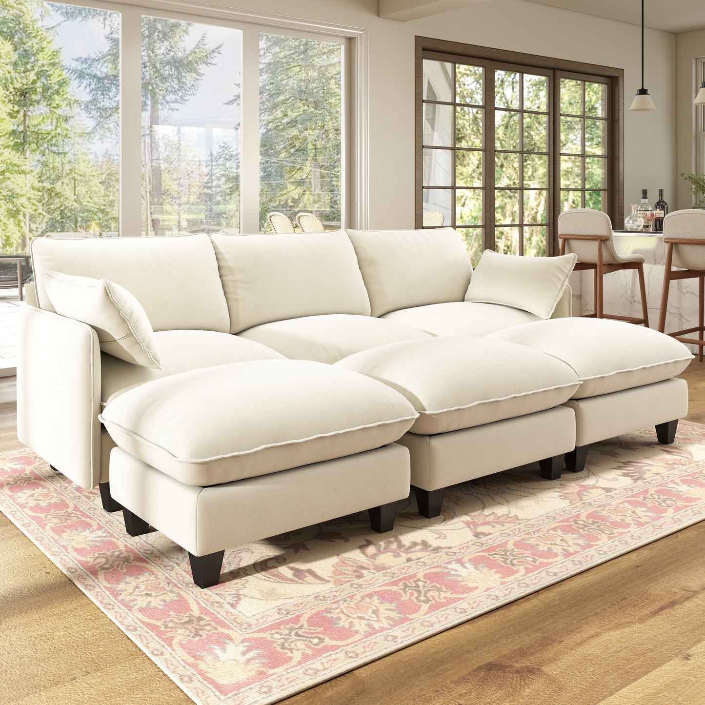 BedLuxury Modular Sectional Sofa with Movable Ottoman,Deep Seat Cloud Couch with High Back for the Living Room